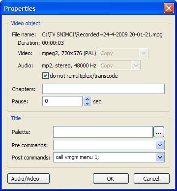 DVDStyler - title properties