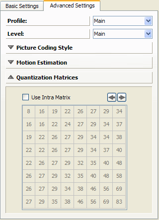 MainConcept Reference - MPEG-2 - Advanced - Quantization Matrices