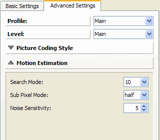 MainConcept Reference - MPEG-2 - Advanced - Motion Estimation